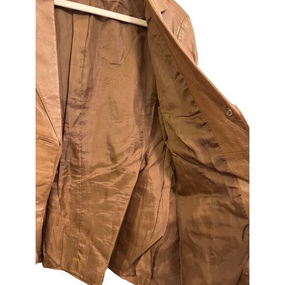 Vintage Chadwicks Womens Leather Blazer Size 12 Brown Single-Breasted Jacket Ful - Picture 7 of 7